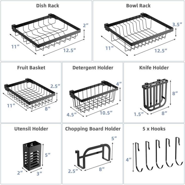 2-Tier Black Steel Adjustable Over the Sink Dish Drying Rack – Duvencioglu