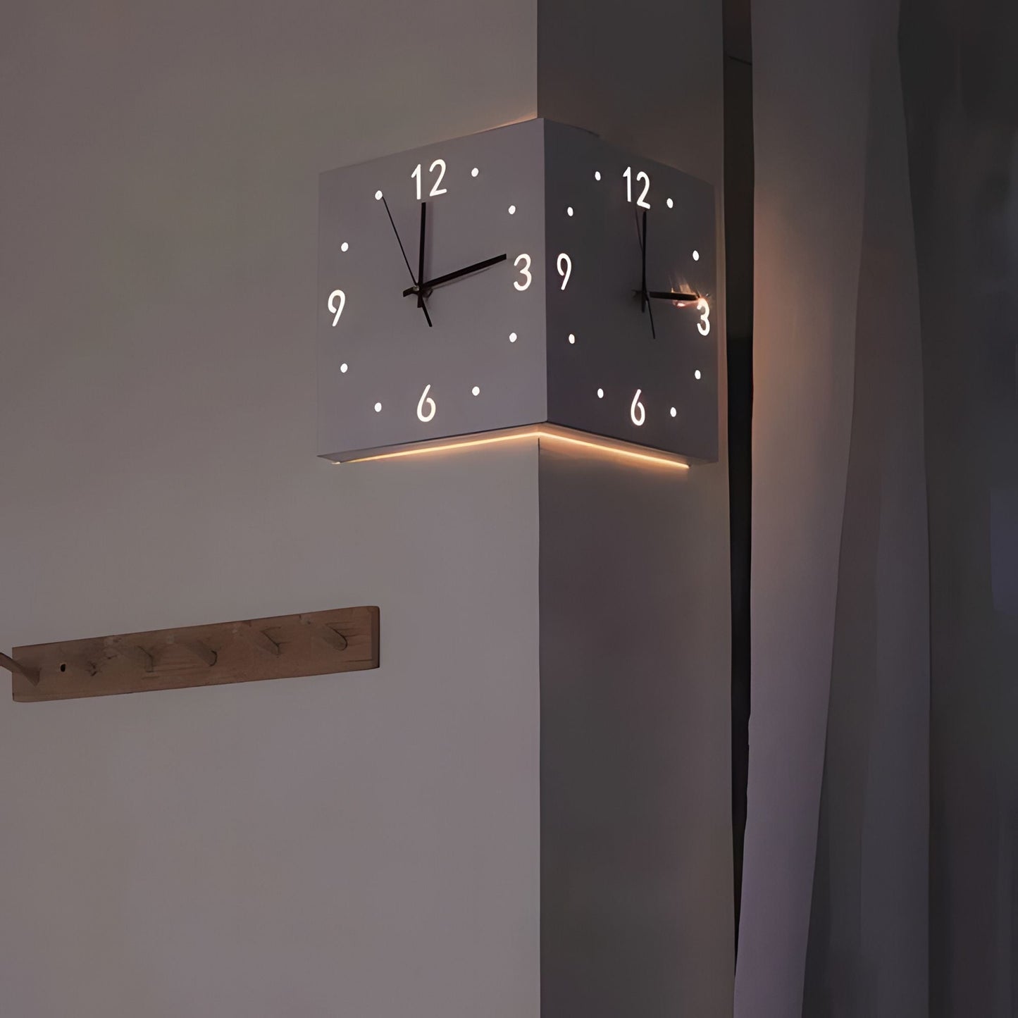 Nordic Square Modern Corner Wall Clock - Smart LED & Sound Activated – Duvencioglu
