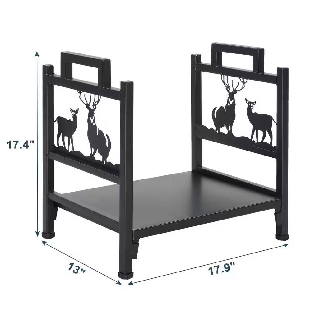 1.5 Ft. Black Metal Firewood Log Rack with Deer Pattern & Tool Holders – Duvencioglu