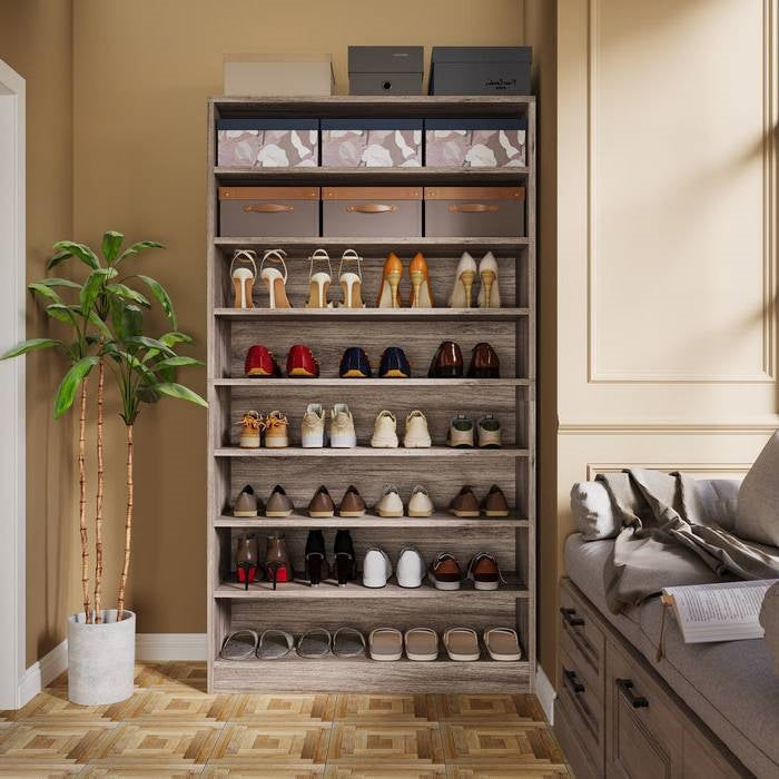 8-Shelf Narrow Shoe Rack Cabinet - Grey Wood Finish, Holds Up To 45 Pairs – Duvencioglu
