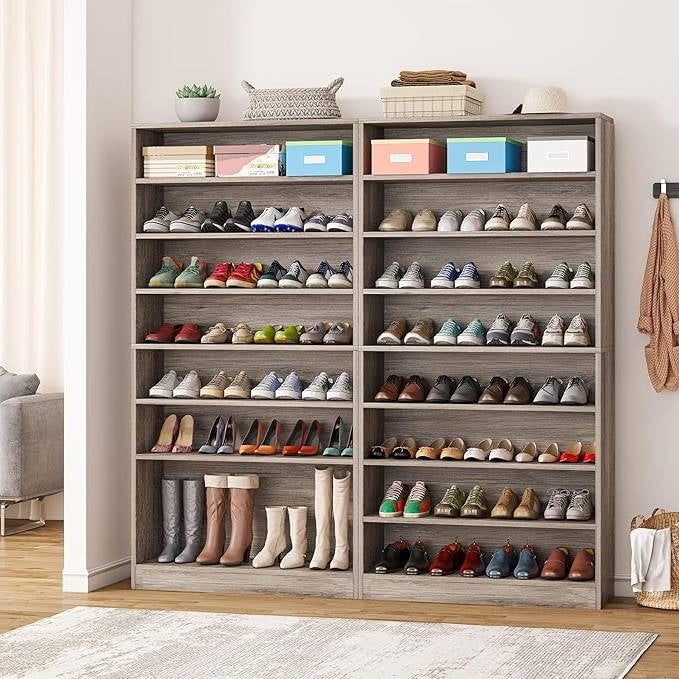 8-Shelf Narrow Shoe Rack Cabinet - Grey Wood Finish, Holds Up To 45 Pairs – Duvencioglu