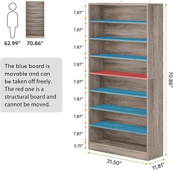 8-Shelf Narrow Shoe Rack Cabinet - Grey Wood Finish, Holds Up To 45 Pairs – Duvencioglu
