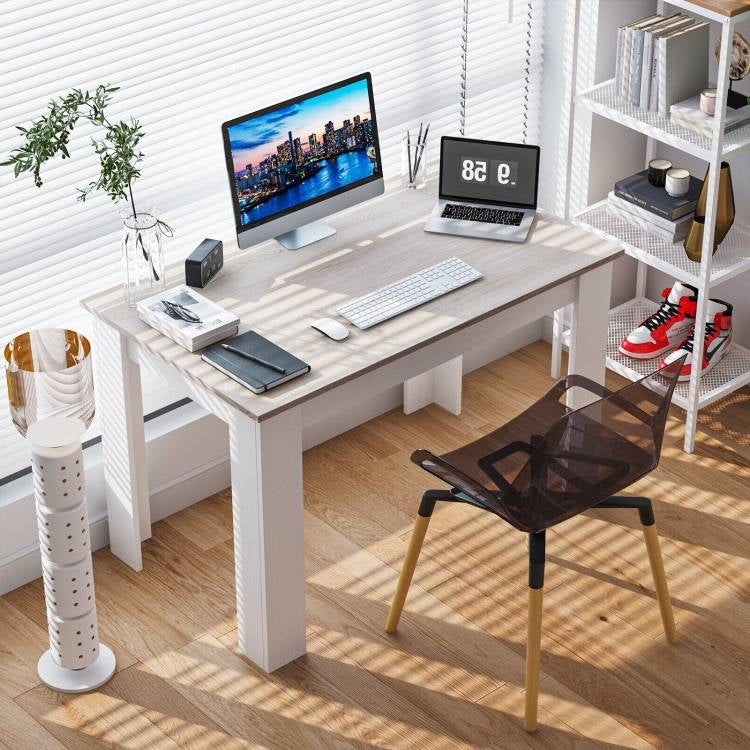 47-Inch Dining Table / Computer Desk - White Legs & Light Grey Wood Finish – Duvencioglu