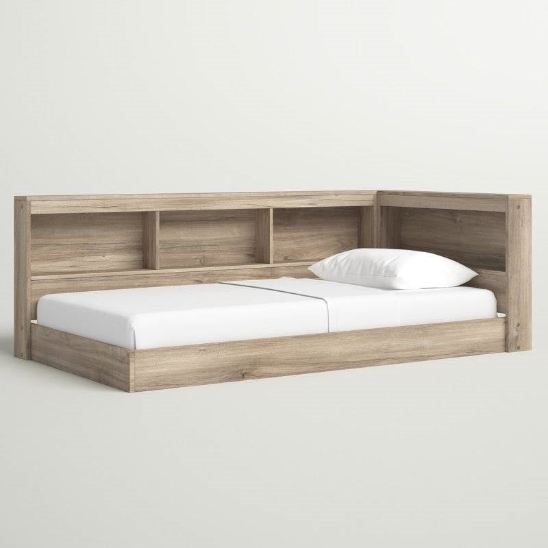 Full Size Corner Storage Platform Bed - Bookcase Headboard & USB Ports