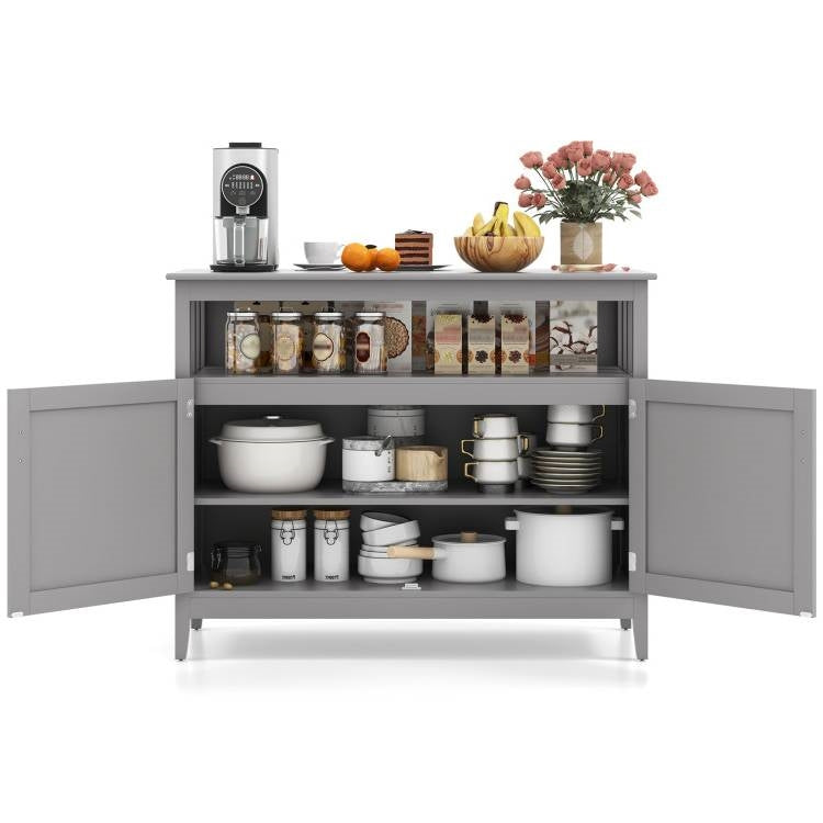 Modern 2-Door Dining Buffet Sideboard - Grey Wood with Open Storage Shelf – Duvencioglu