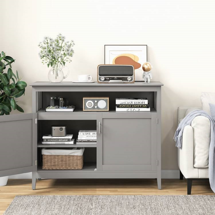 Modern 2-Door Dining Buffet Sideboard - Grey Wood with Open Storage Shelf – Duvencioglu