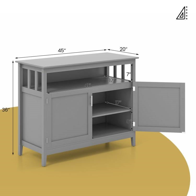 Modern 2-Door Dining Buffet Sideboard - Grey Wood with Open Storage Shelf – Duvencioglu