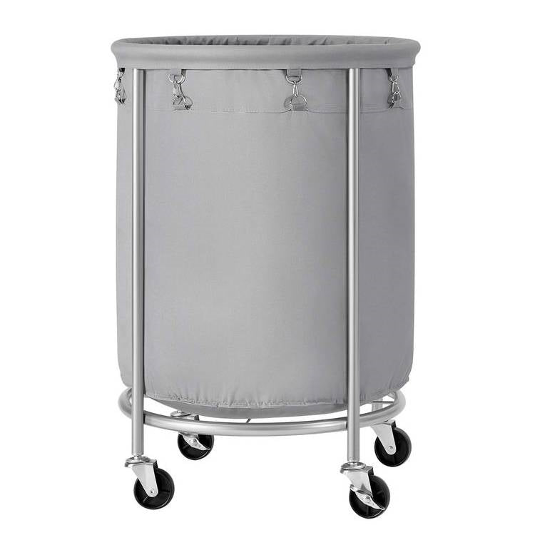 Round 45-Gallon Laundry Hamper - Grey Fabric Bag, Steel Frame on Wheels – Duvencioglu