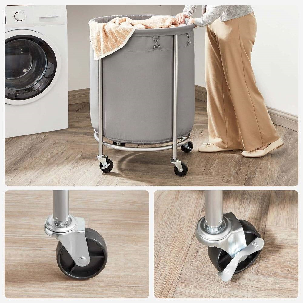 Round 45-Gallon Laundry Hamper - Grey Fabric Bag, Steel Frame on Wheels – Duvencioglu