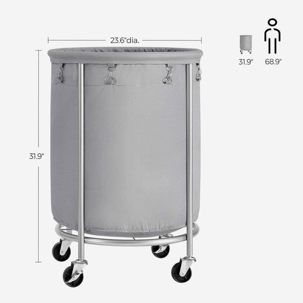 Round 45-Gallon Laundry Hamper - Grey Fabric Bag, Steel Frame on Wheels – Duvencioglu
