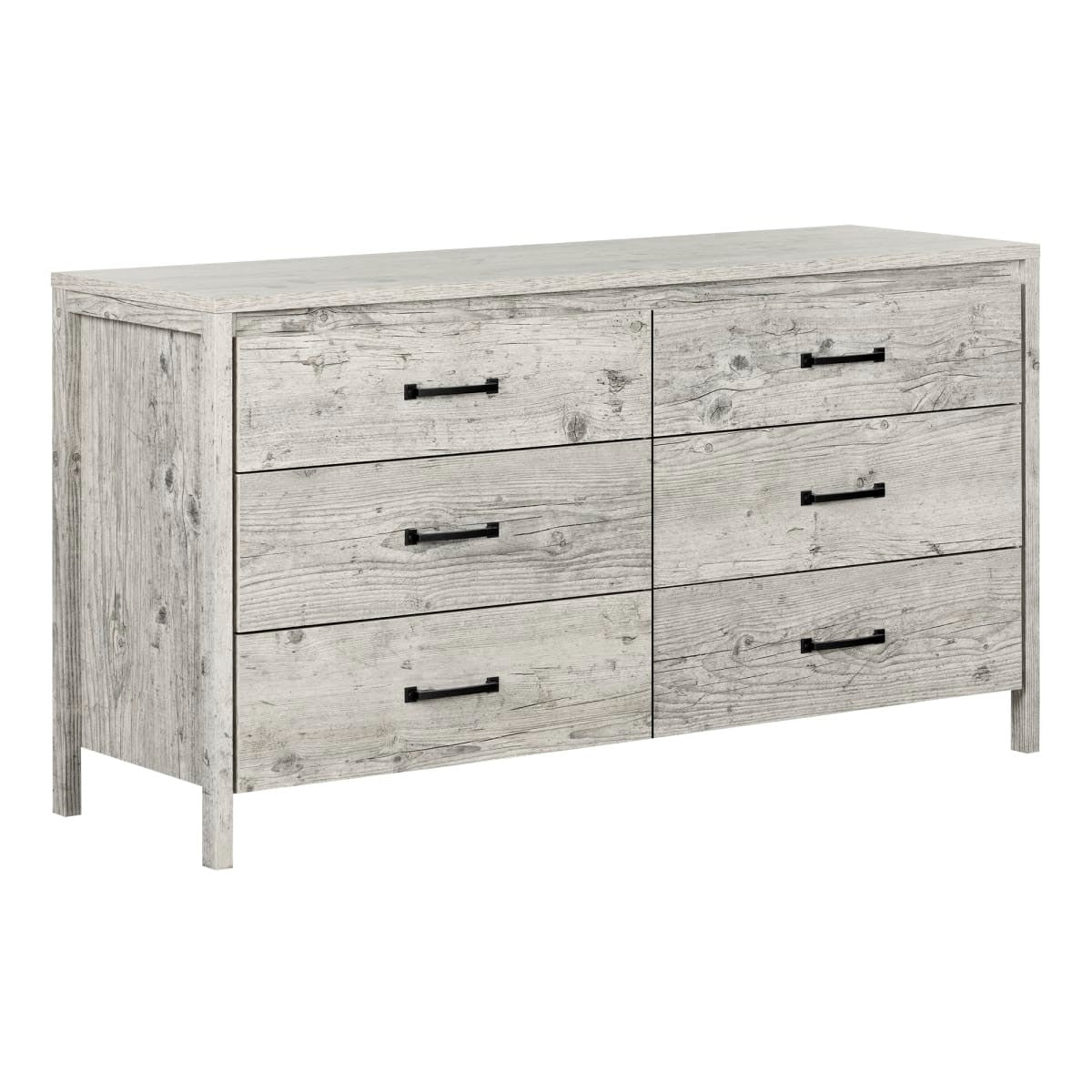 Modern 6-Drawer Double Dresser - Washed Pine Finish – Duvencioglu