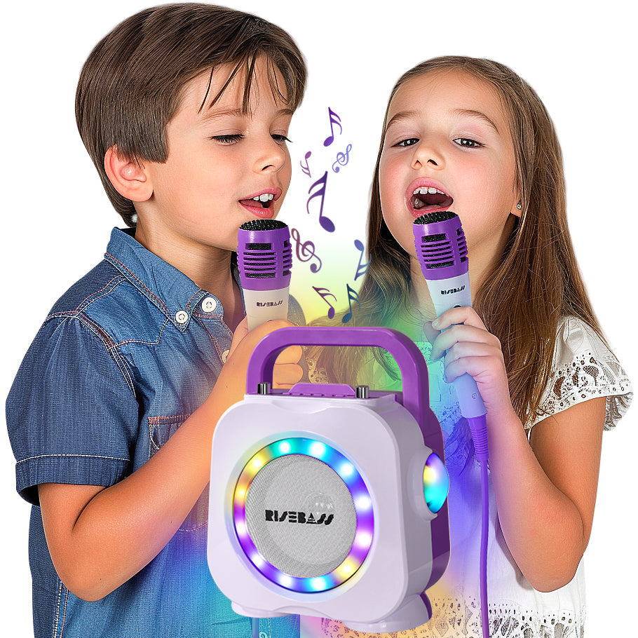 Portable Kids Bluetooth Karaoke Machine - Dual Wired Microphones & LED Lights (Purple) – Duvencioglu