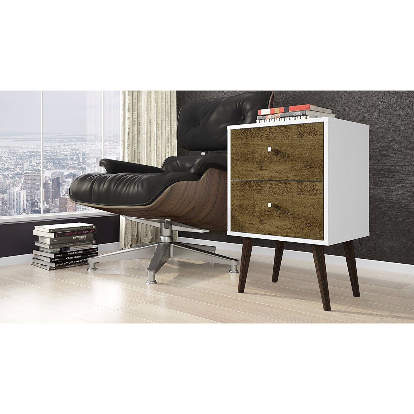 Mid-Century Modern Nightstand - White & Wood Finish with Splayed Legs – Duvencioglu