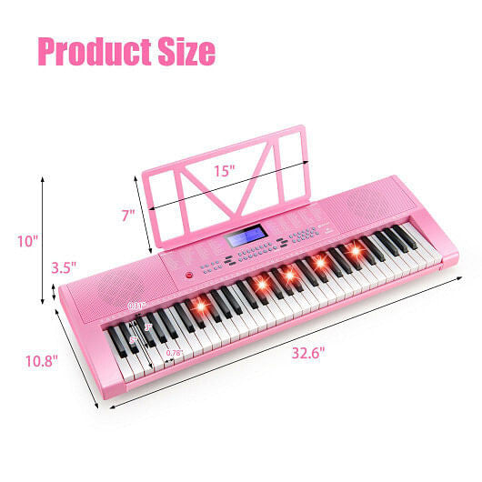 61-Key Electric Piano Keyboard - Beginner Bundle with Light-Up Keys (Pink) – Duvencioglu
