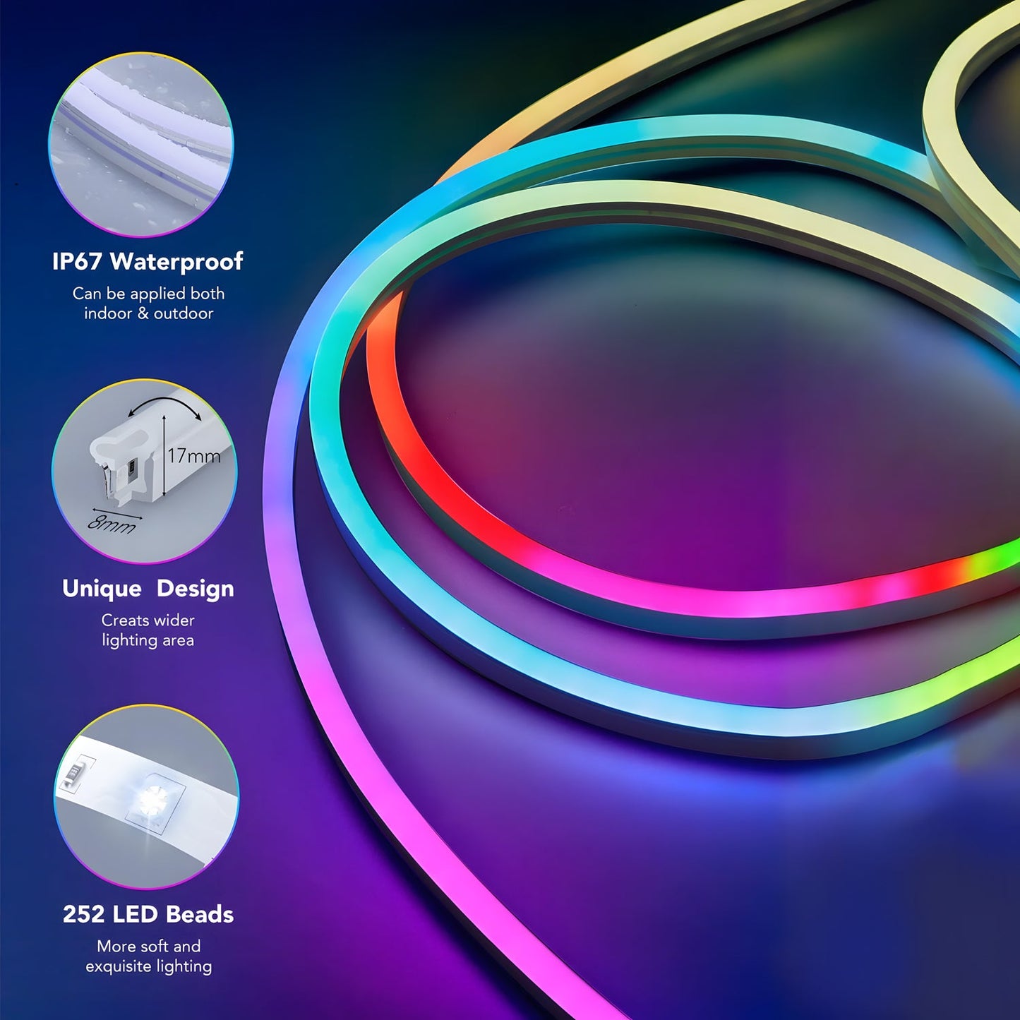 16.4ft Smart WiFi Neon Strip Light - RGBW, Music Sync & Voice Control
