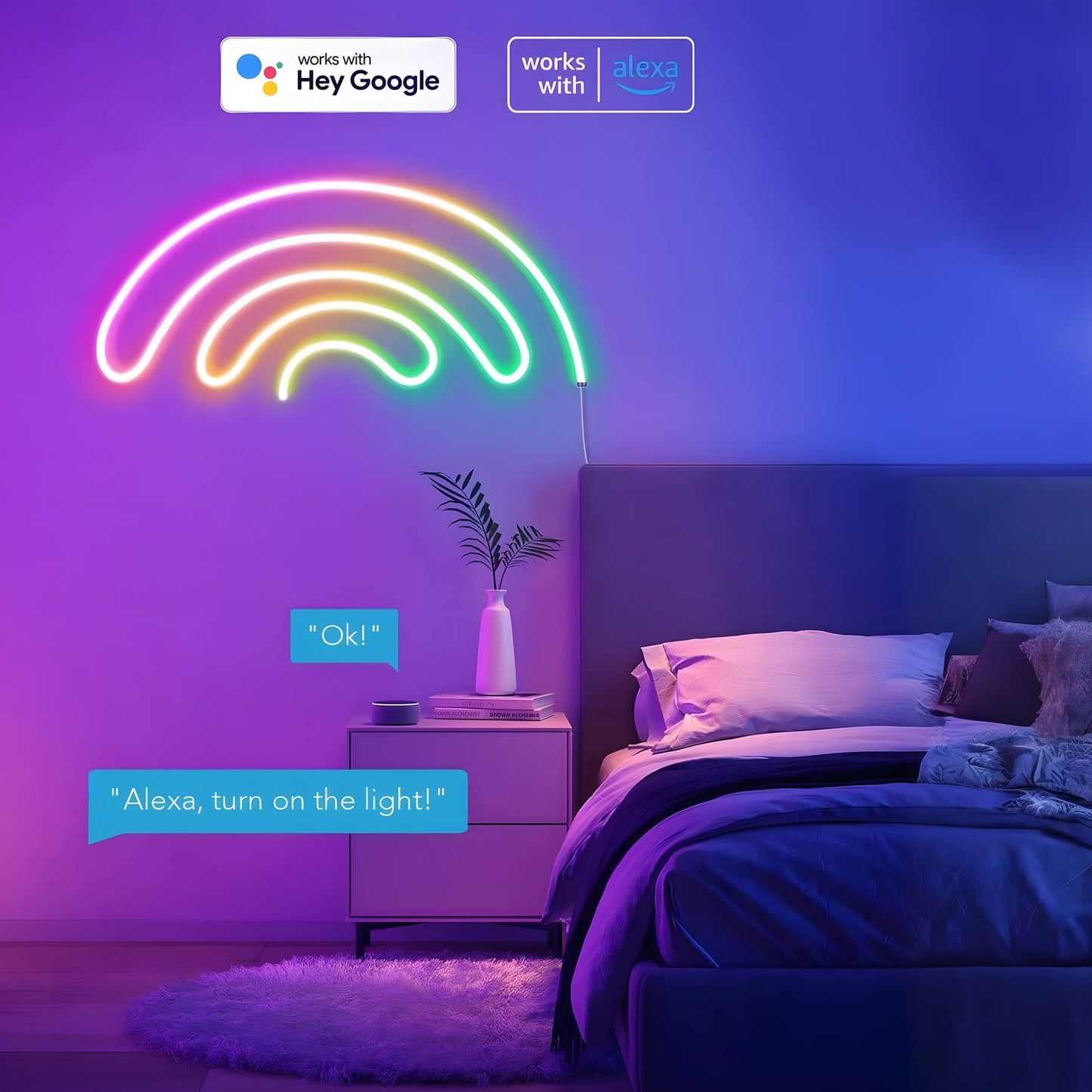 16.4ft Smart WiFi Neon Strip Light - RGBW, Music Sync & Voice Control