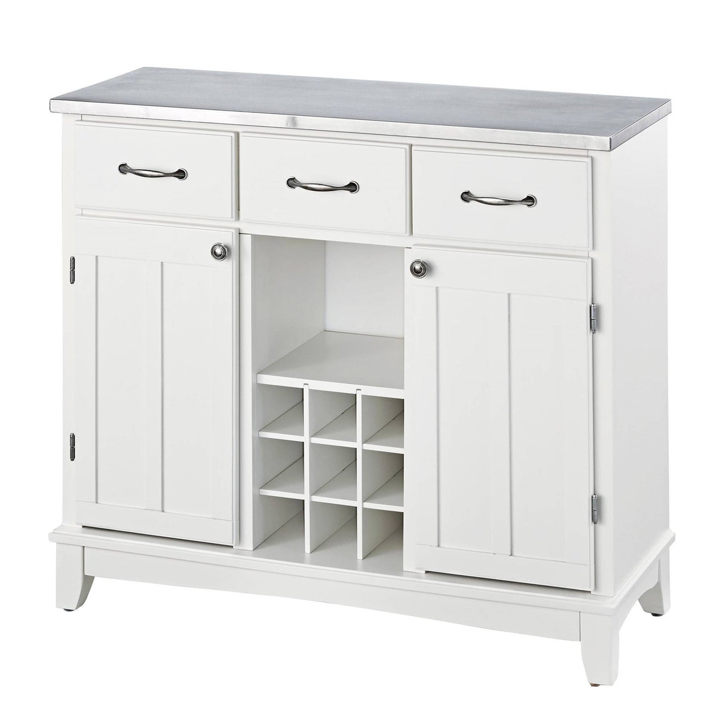 Product Title: Kitchen Island Sideboard Cabinet - Stainless Steel Top, Wine Rack & 3 Drawers (White) – Duvencioglu