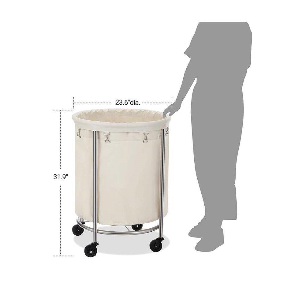 Round 45-Gallon Laundry Hamper - Cream Fabric Bag, Steel Frame on Wheels – Duvencioglu