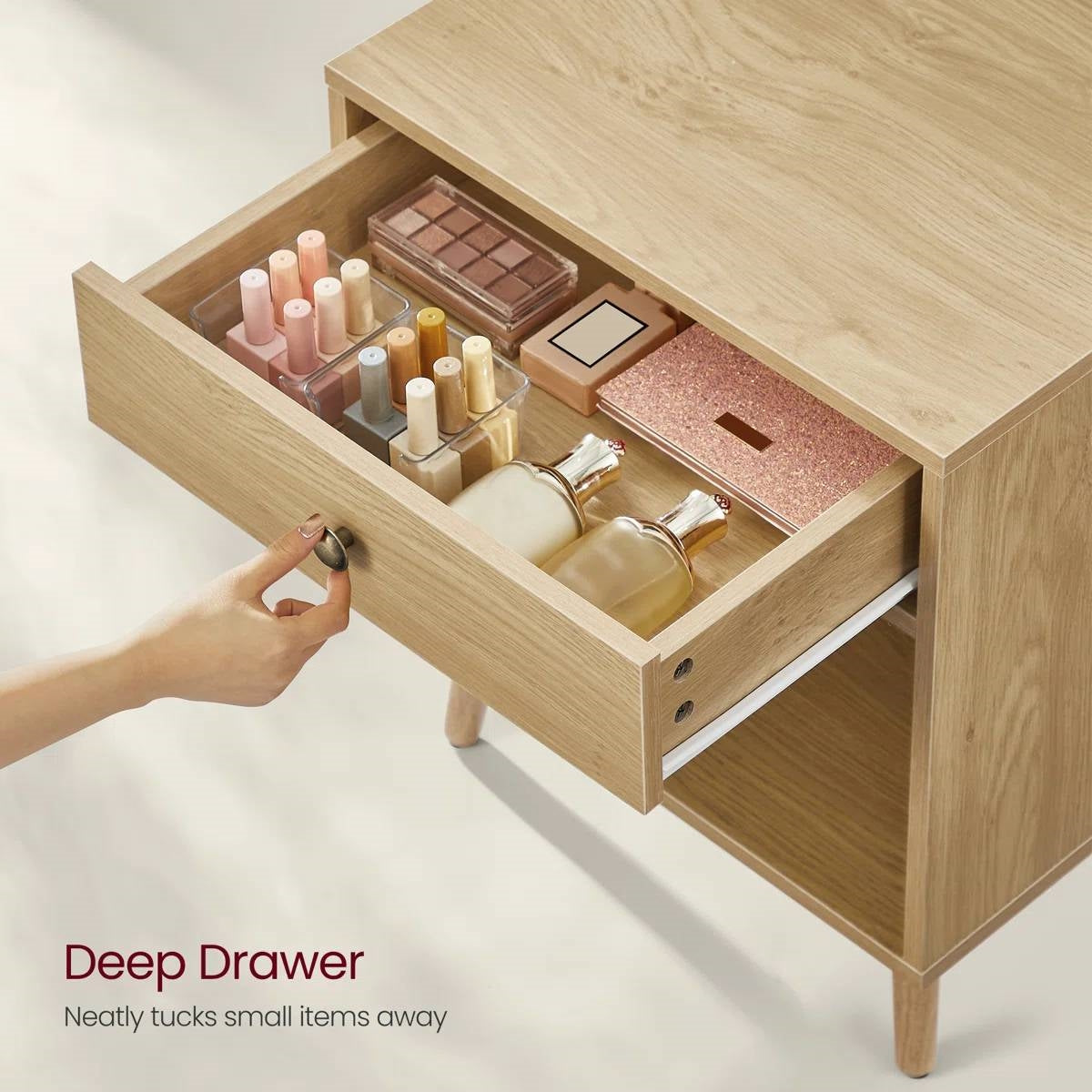 Mid-Century Modern 1-Drawer Nightstand - Natural Straw Yellow Wood Finish – Duvencioglu