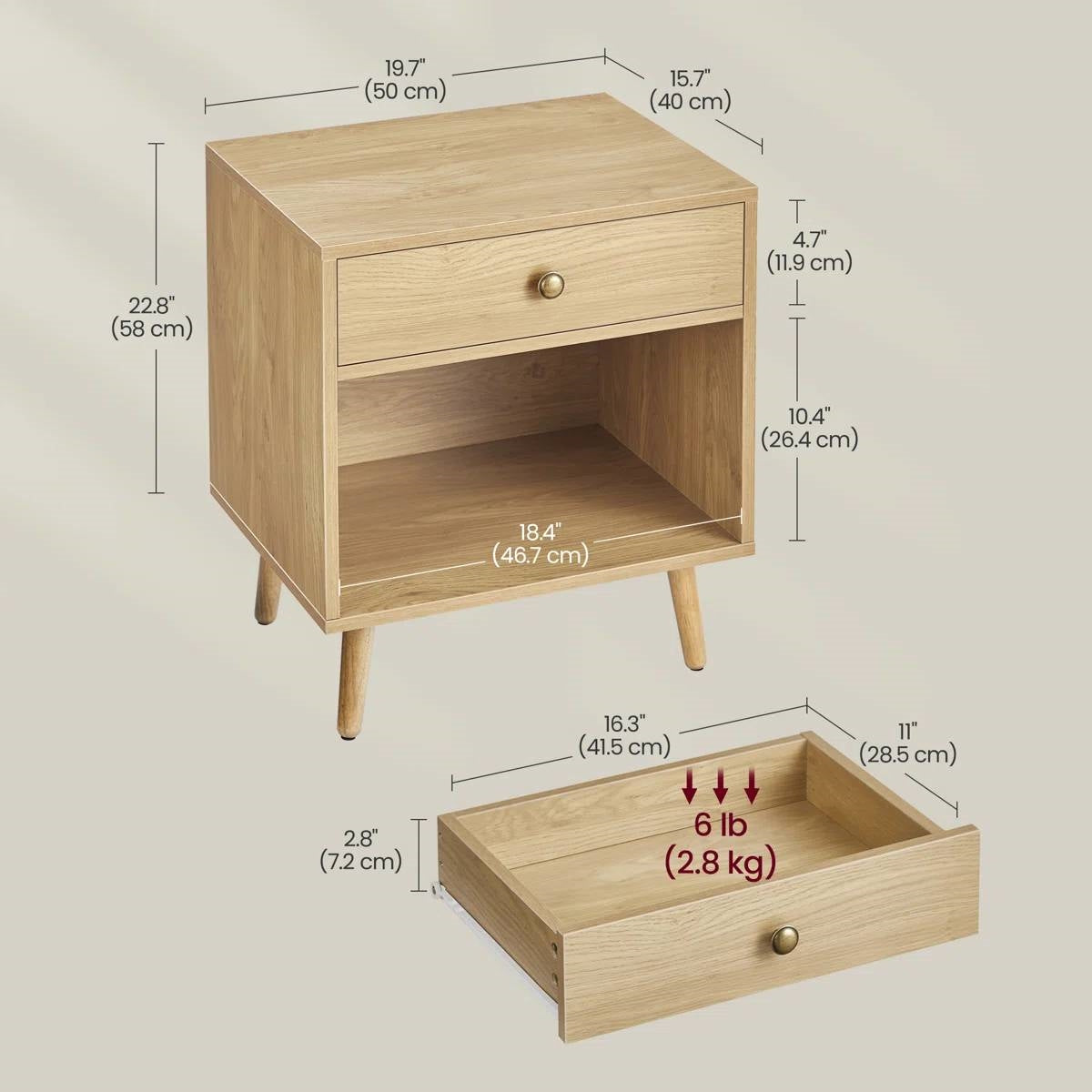 Mid-Century Modern 1-Drawer Nightstand - Natural Straw Yellow Wood Finish – Duvencioglu