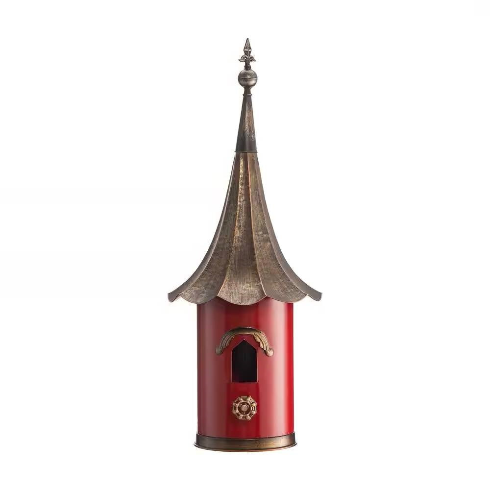 Unique Red Metal Birdhouse - Copper Gramophone Roof & Pagoda Style – Duvencioglu