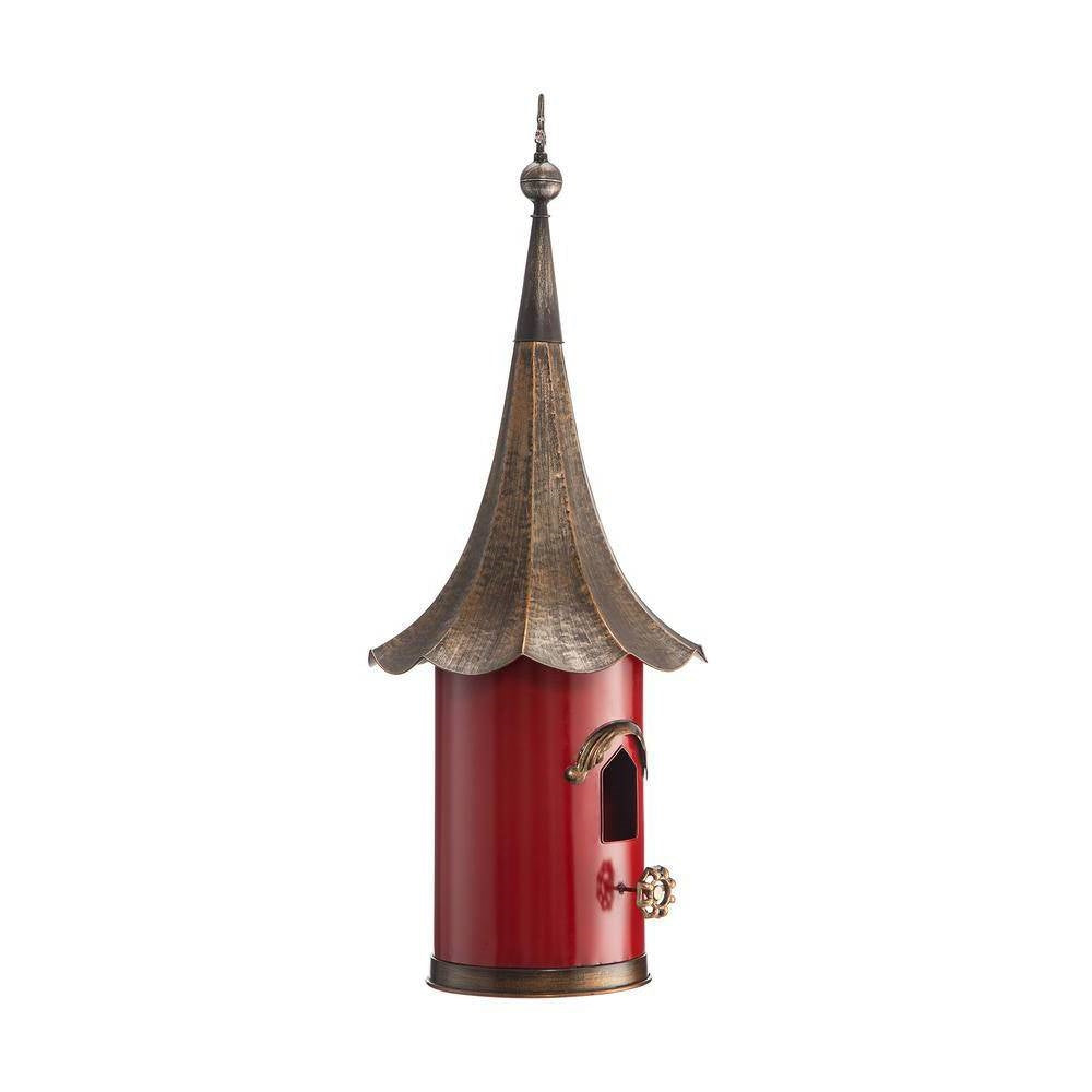 Unique Red Metal Birdhouse - Copper Gramophone Roof & Pagoda Style – Duvencioglu