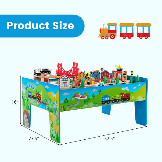 80-Piece Wooden Train Set & Activity Table - Reversible Top & Storage – Duvencioglu