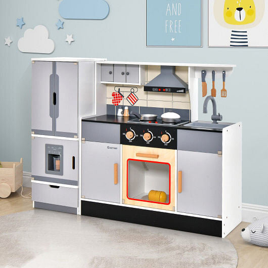 Wooden Chef Play Kitchen & Refrigerator Set - Lights, Sounds & Ice Maker – Duvencioglu