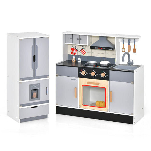Wooden Chef Play Kitchen & Refrigerator Set - Lights, Sounds & Ice Maker – Duvencioglu
