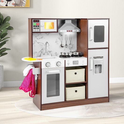 Modern Toy Kitchen Playset - Lights, Sounds, & Ice Maker (Coffee Finish) – Duvencioglu
