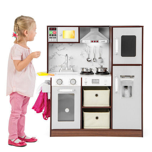 Modern Toy Kitchen Playset - Lights, Sounds, & Ice Maker (Coffee Finish) – Duvencioglu