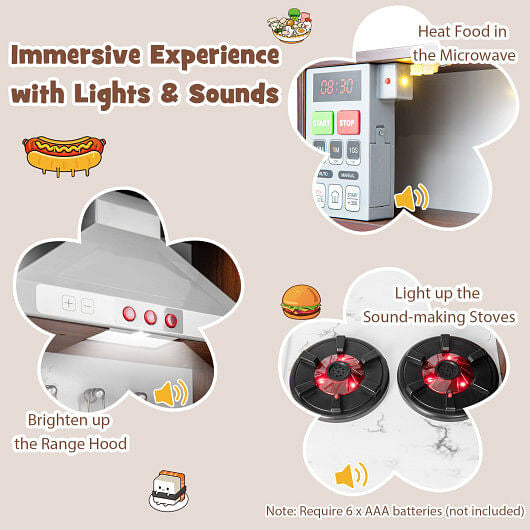 Modern Toy Kitchen Playset - Lights, Sounds, & Ice Maker (Coffee Finish) – Duvencioglu