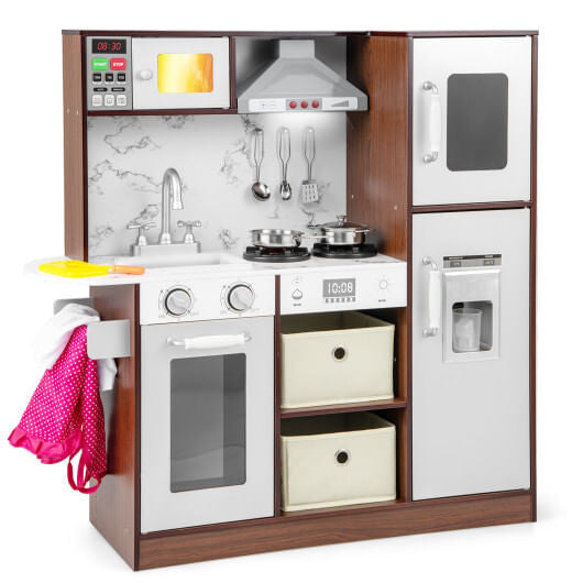 Modern Toy Kitchen Playset - Lights, Sounds, & Ice Maker (Coffee Finish) – Duvencioglu