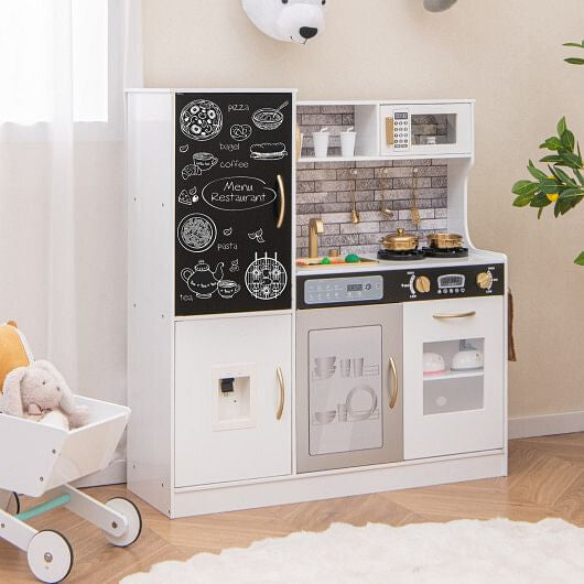 Multifunctional Kids Pretend Play Kitchen - Lights, Sounds & Dishwasher (White) – Duvencioglu