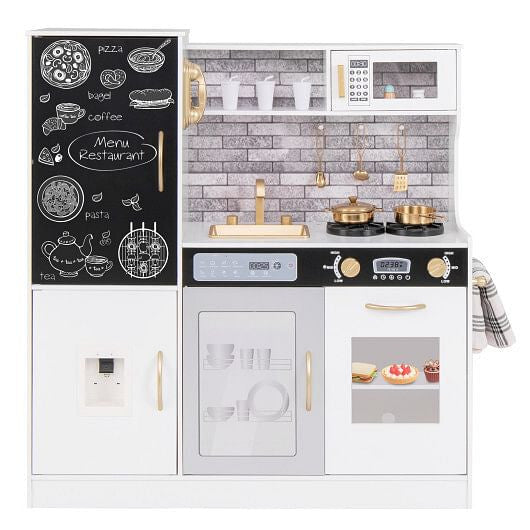 Multifunctional Kids Pretend Play Kitchen - Lights, Sounds & Dishwasher (White) – Duvencioglu