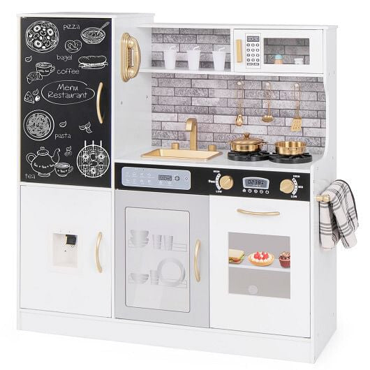 Multifunctional Kids Pretend Play Kitchen - Lights, Sounds & Dishwasher (White) – Duvencioglu