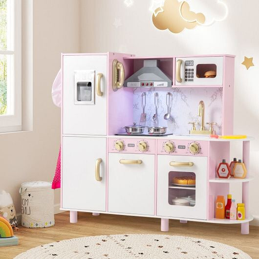Wooden Kitchen Playset - Ice Maker, Lights & Sounds (Pink) – Duvencioglu