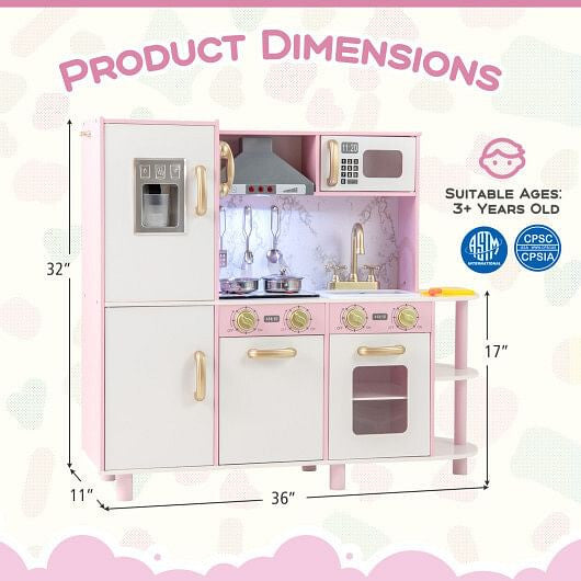 Wooden Kitchen Playset - Ice Maker, Lights & Sounds (Pink) – Duvencioglu