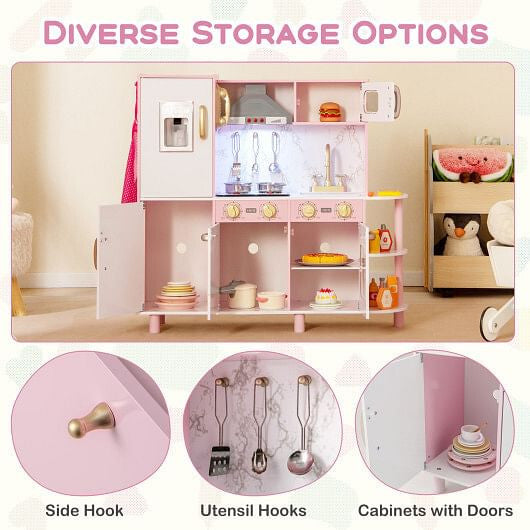 Wooden Kitchen Playset - Ice Maker, Lights & Sounds (Pink) – Duvencioglu