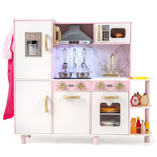Wooden Kitchen Playset - Ice Maker, Lights & Sounds (Pink) – Duvencioglu