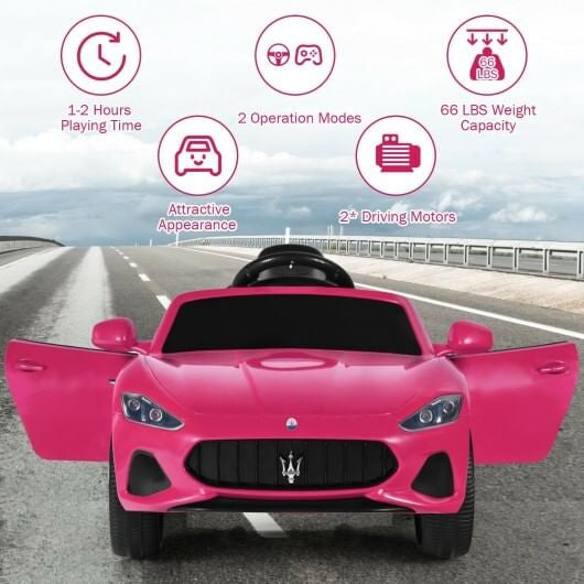 12V Licensed Maserati Kids Ride-On Car - Remote Control, LED Lights & Slow Start (Pink) – Duvencioglu