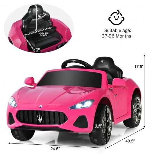 12V Licensed Maserati Kids Ride-On Car - Remote Control, LED Lights & Slow Start (Pink) – Duvencioglu