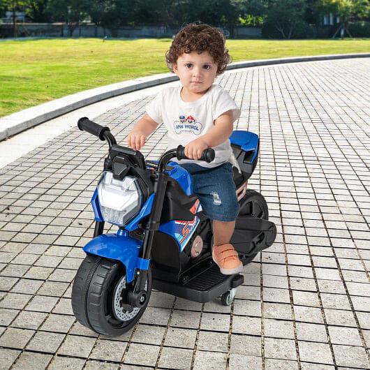 6V Kids Ride-on Motorcycle - Detachable Training Wheels & LED Lights (Blue) – Duvencioglu