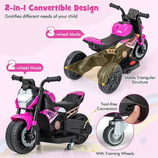 6V Kids Ride-on Motorcycle - Detachable Training Wheels & LED Lights (Blue) – Duvencioglu
