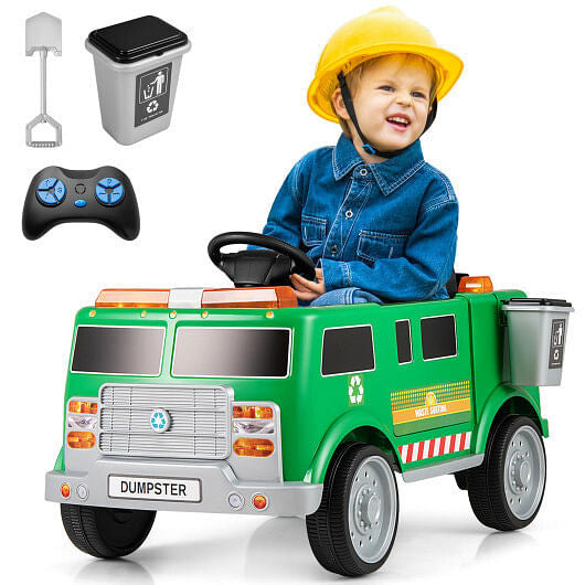 12V Kids Electric Garbage Truck Ride-On - Remote Control, Trash Bin & Recycling Play (Green) – Duvencioglu