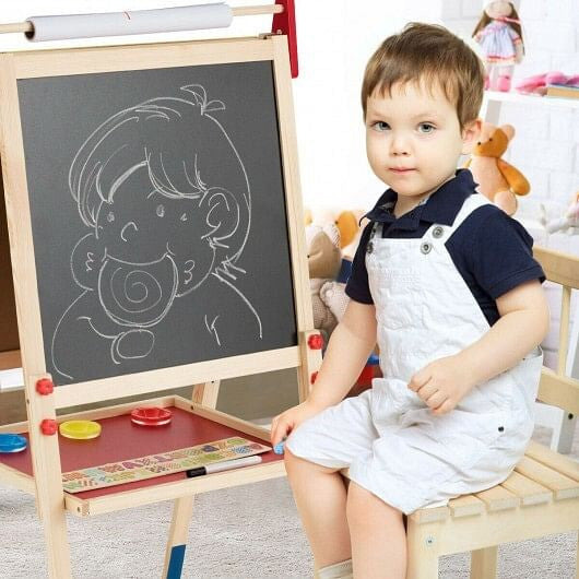 All-in-One Wooden Height Adjustable Kid's Art Easel - Double-Sided & Magnetic – Duvencioglu