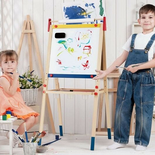 All-in-One Wooden Height Adjustable Kid's Art Easel - Double-Sided & Magnetic – Duvencioglu