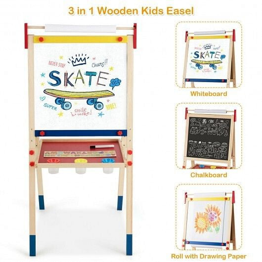 All-in-One Wooden Height Adjustable Kid's Art Easel - Double-Sided & Magnetic – Duvencioglu