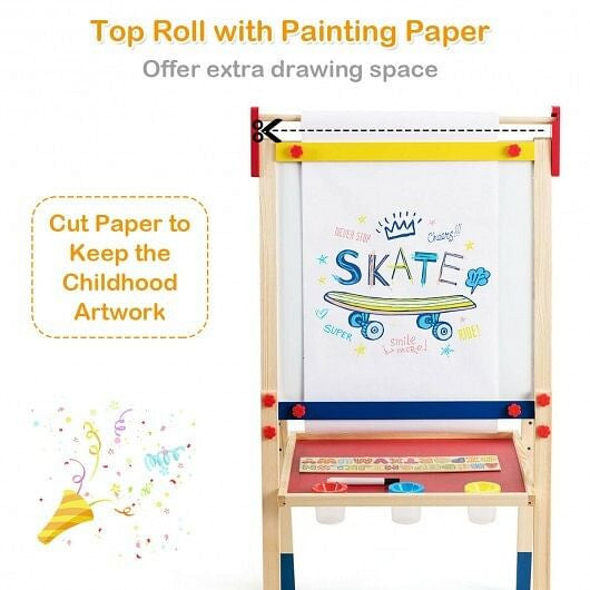 All-in-One Wooden Height Adjustable Kid's Art Easel - Double-Sided & Magnetic – Duvencioglu