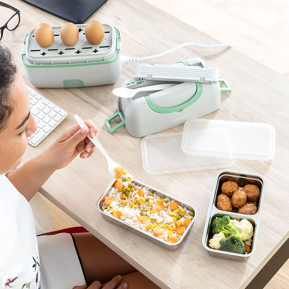 3-in-1 Electric Steamer Lunch Box with Recipes Beneam InnovaGoods – Duvencioglu
